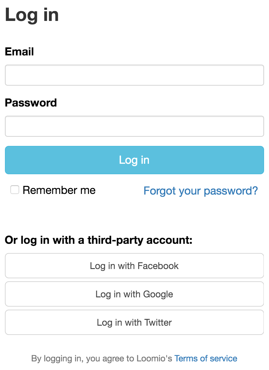 Log in page with single sign-on options