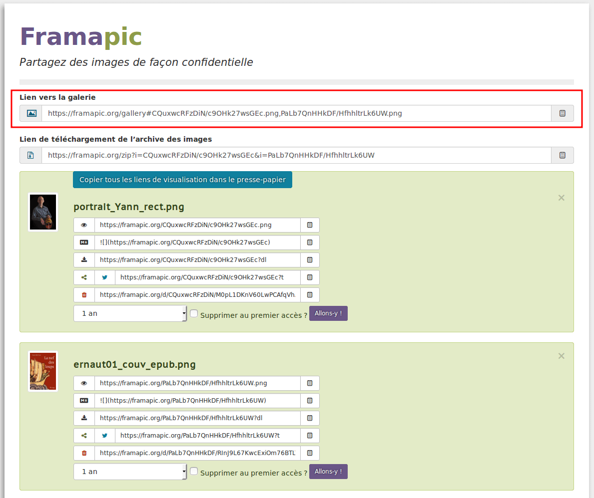 Envoi d'images sur Framapic