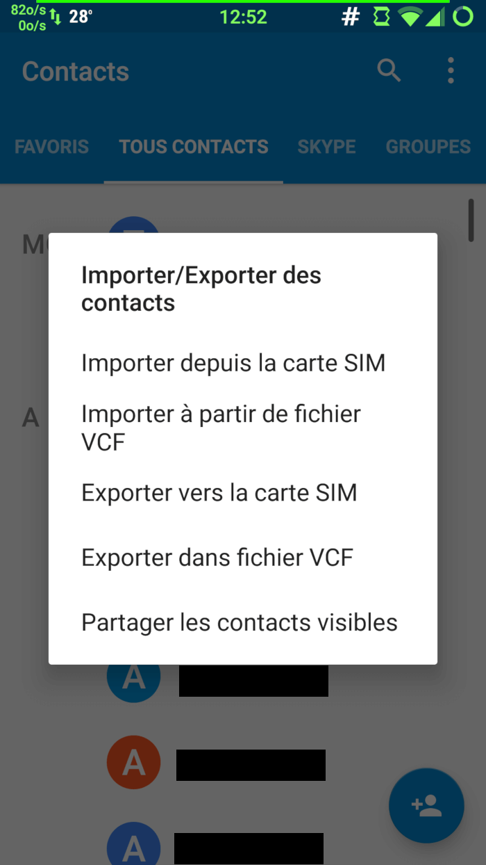 Exportation des contacts