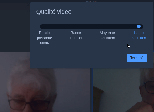 Ajuster la qualité vidéo : curseur
