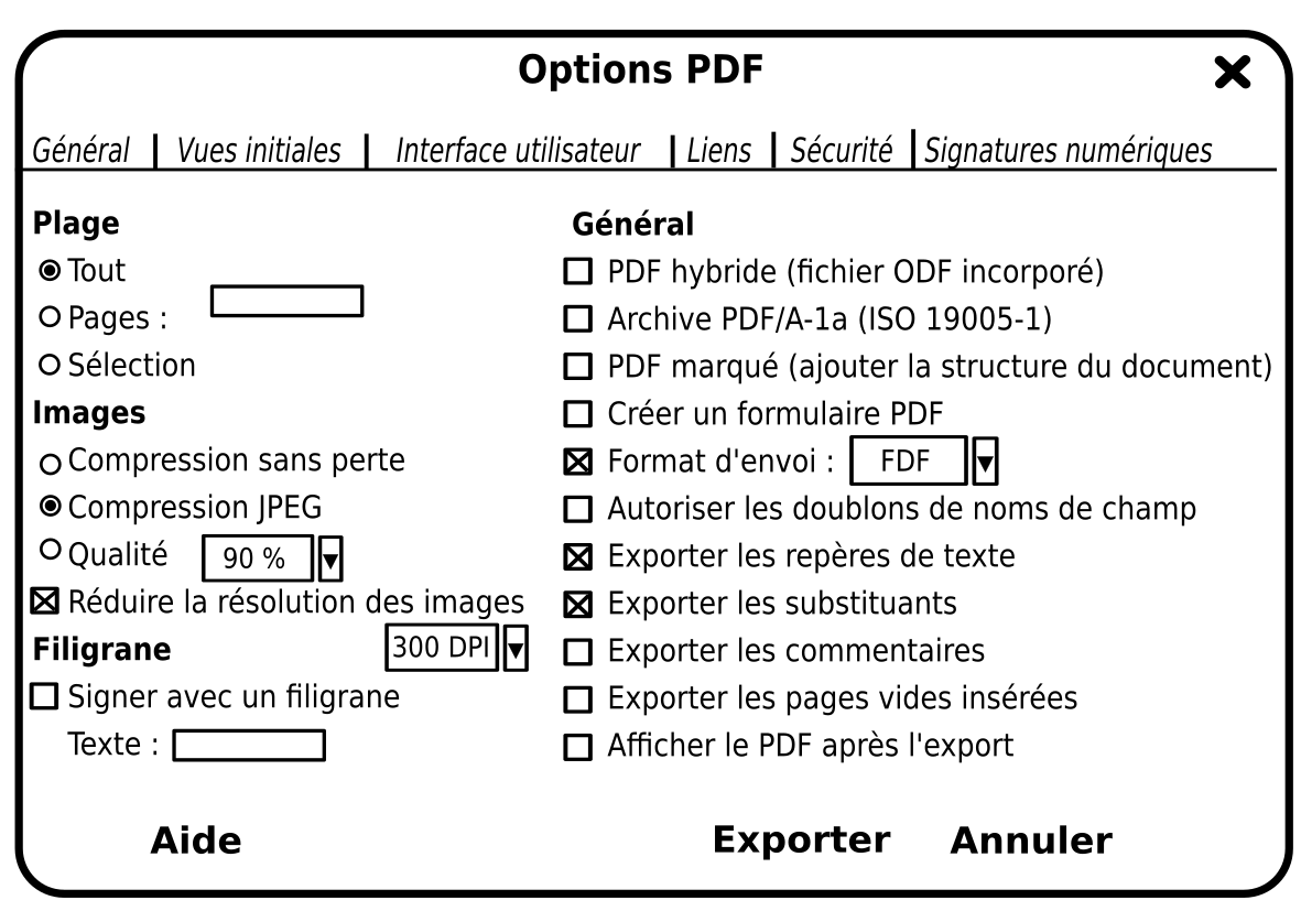 Choisir les options PDF pour l'export dans LibreOffice