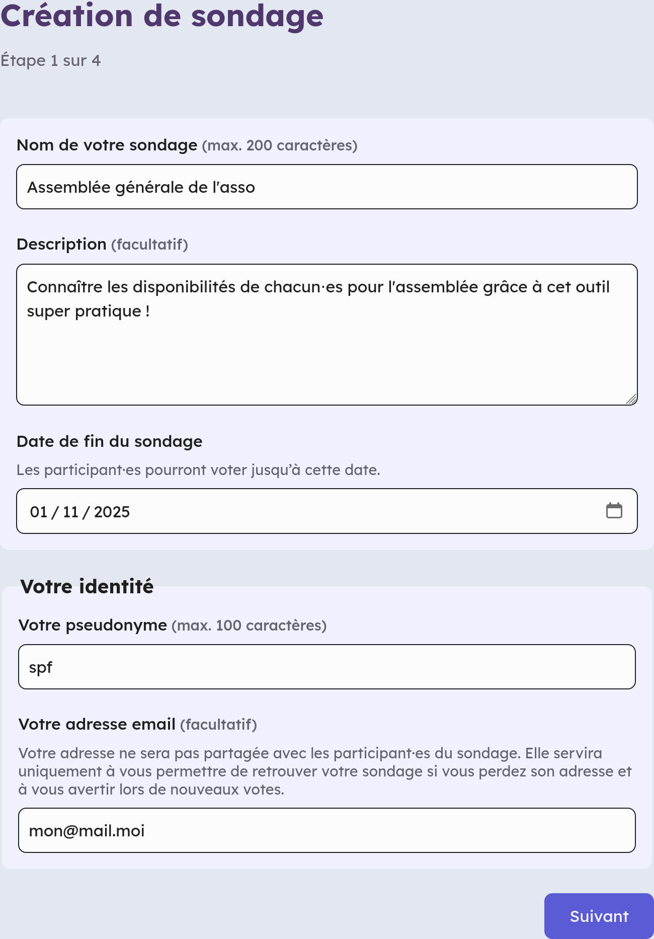 image étape 1 sondage date